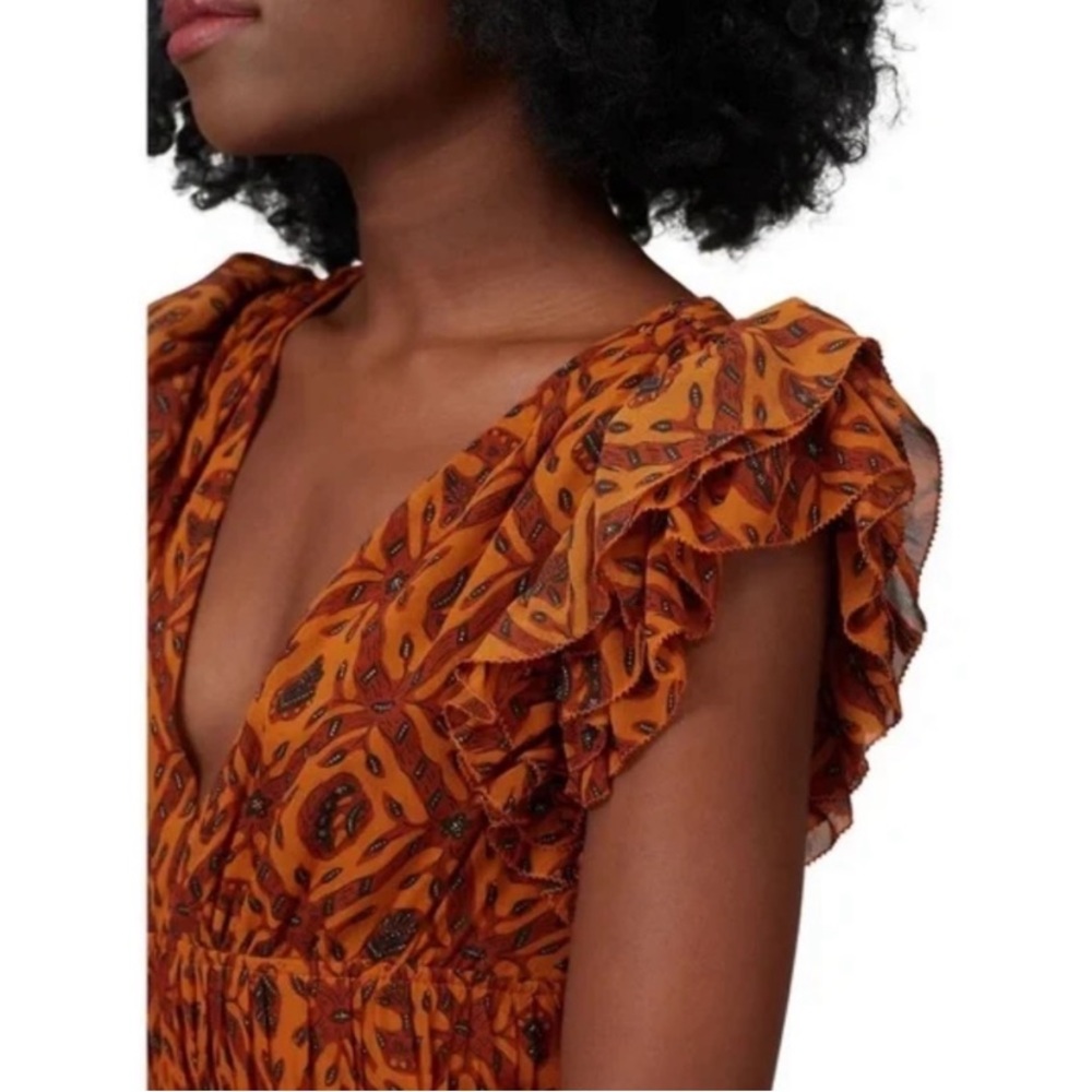 Ulla Johnson Anika Printed Midi Silk Dress Burnt … - image 4